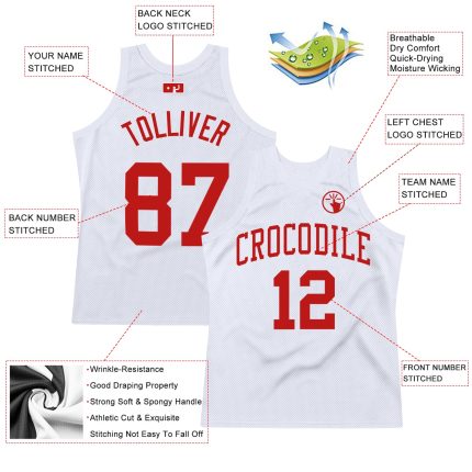 Custom Name Number Personalized Authentic Basketball Jersey - White Scarlet Throwback Team Jersey Personalized White Scarlet
