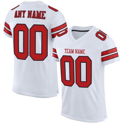 Custom Authentic Football Jersey - Personalized White Scarlet-Black Mesh with Name and Number Personalized White Scarlet-Black