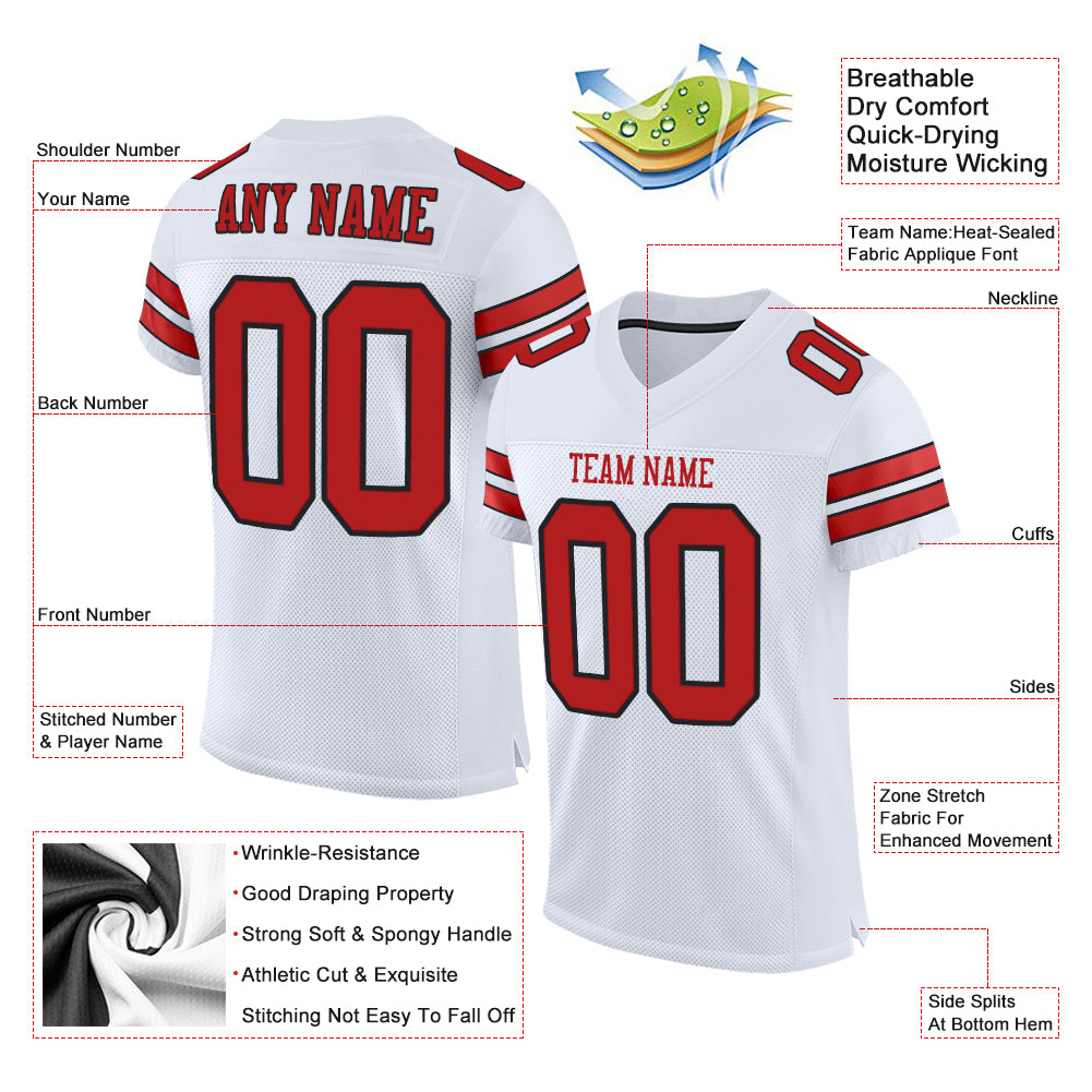 Personalized White Scarlet-Black Mesh Authentic Football Jersey Team Custom Name and Number Custom Authentic Football Jersey - Personalized White Scarlet-Black Mesh with Name and Number Personalized White Scarlet-Black - Image 4