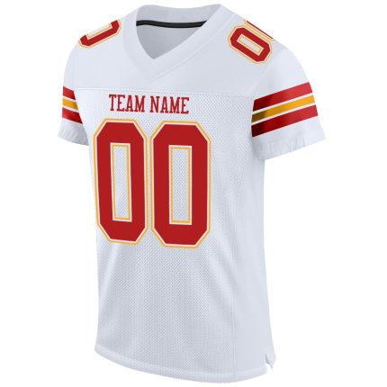 Custom Personalized Football Jersey - White Scarlet-Gold Mesh with Team Name & Number Personalized White Scarlet-Gold Mesh