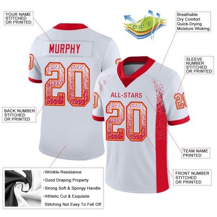 Personalized Scarlet Gold Drift Fashion Football Jersey Custom Name Number - White Mesh Team Apparel Personalized White Scarlet-Gold