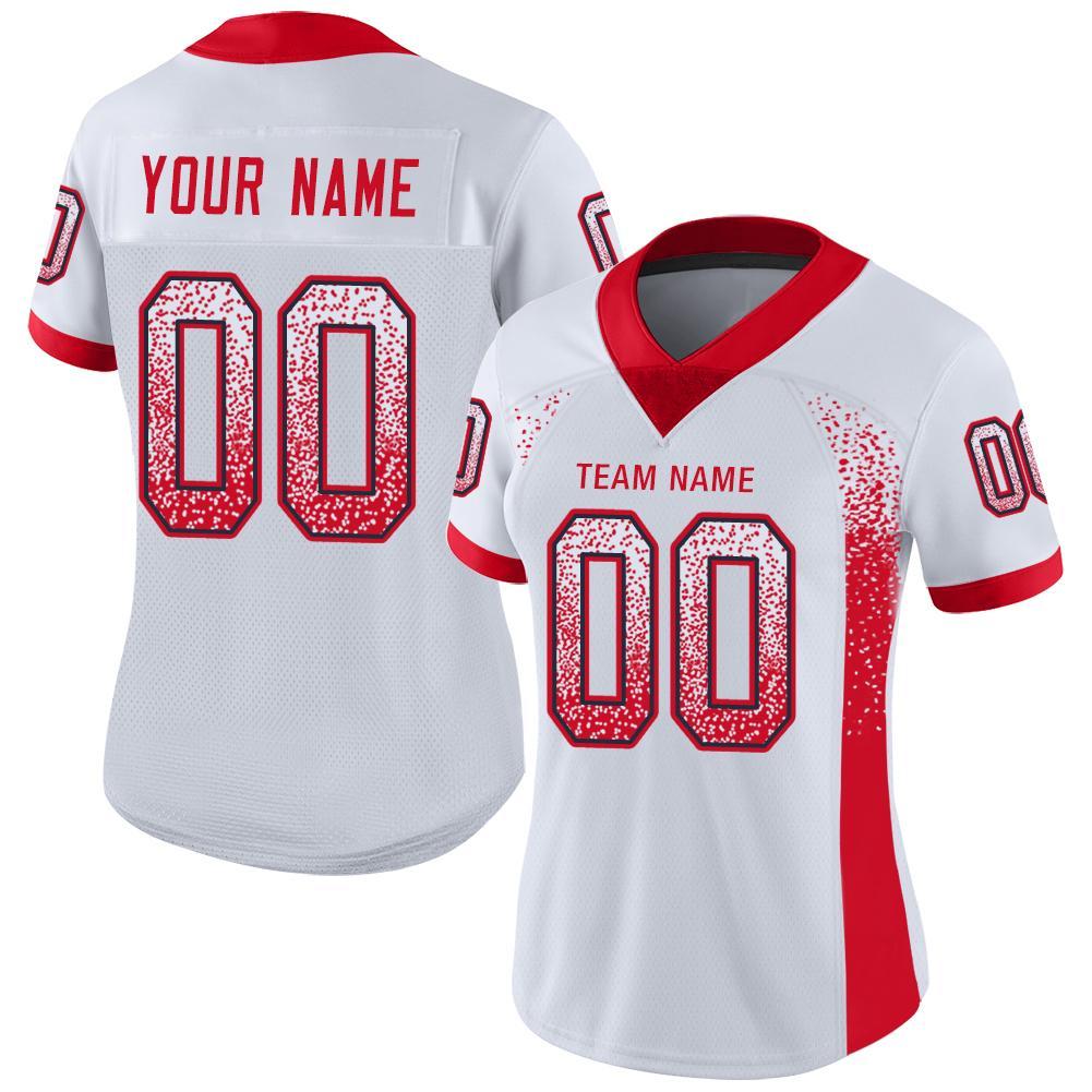Custom Name and Number Personalized White Scarlet-Navy Mesh Football Jersey - Drift Fashion Team Style Personalized White