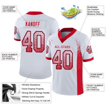 Custom Name and Number Personalized White Scarlet-Navy Mesh Football Jersey - Drift Fashion Team Style Personalized White