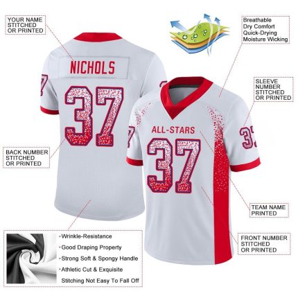 Personalized Custom Football Jersey with Name and Number - White Scarlet-Royal Mesh Drift Fashion Team Gear Personalized