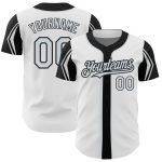Custom Team Name Number Baseball Jersey - Personalized White Silver Black 3 Colors Authentic Design with Arm Shapes Personalized