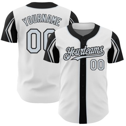 Custom Team Name Number Baseball Jersey - Personalized White Silver Black 3 Colors Authentic Design with Arm Shapes Personalized