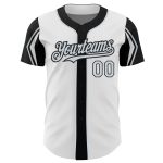 Custom Team Name Number Baseball Jersey - Personalized White Silver Black 3 Colors Authentic Design with Arm Shapes Personalized