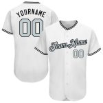Custom Name and Number Authentic Baseball Jersey - Personalized White Silver-Black Team Apparel Personalized White Silver-Black