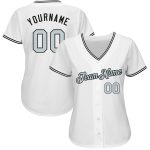 Custom Name and Number Authentic Baseball Jersey - Personalized White Silver-Black Team Apparel Personalized White Silver-Black