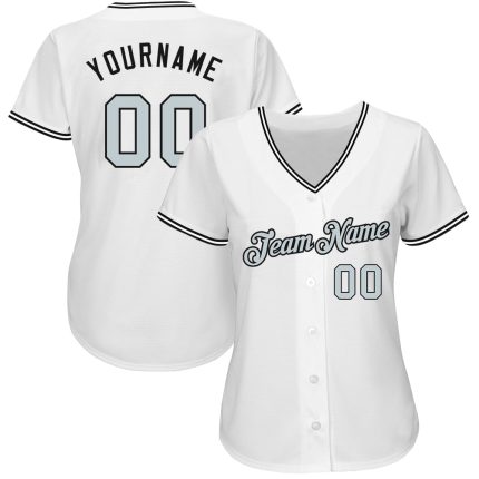 Custom Name and Number Authentic Baseball Jersey - Personalized White Silver-Black Team Apparel Personalized White Silver-Black