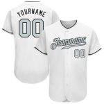 Personalized Black Silver White Authentic Baseball Jersey for Men and Women Personalized White Silver-Black Authentic Baseball
