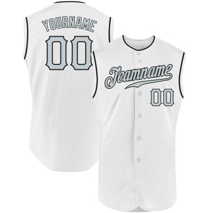 Custom Name Number Baseball Jersey Personalized White Silver Black Sleeveless Authentic Team Personalized White Silver-Black