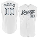 Personalized Authentic Sleeveless Baseball Jersey in White Silver-Black Personalized White Silver-Black Authentic Sleeveless