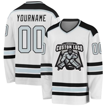 Personalized Black Silver White Hockey Jersey for Fans and Players Personalized White Silver-Black Hockey Jersey