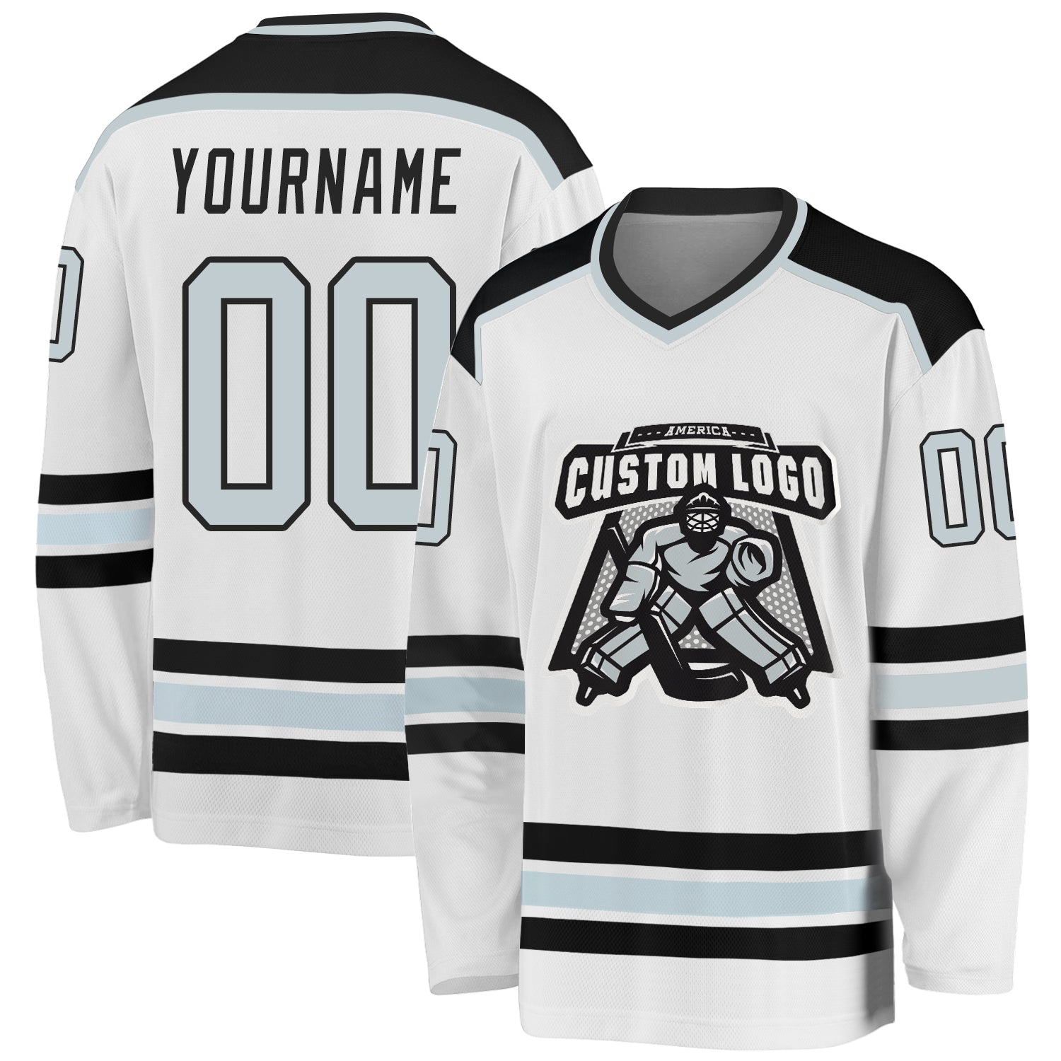 Personalized Black Silver White Hockey Jersey for Fans and Players Personalized White Silver-Black Hockey Jersey