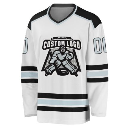 Personalized Black Silver White Hockey Jersey for Fans and Players Personalized White Silver-Black Hockey Jersey