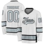 Custom Name and Number Hockey Jersey - Personalized White Silver-Black Team Jersey Personalized White Silver-Black Hockey