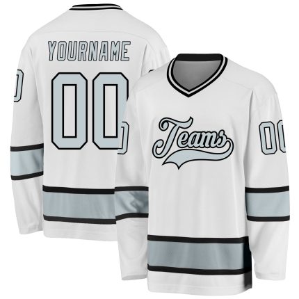 Custom Name and Number Hockey Jersey - Personalized White Silver-Black Team Jersey Personalized White Silver-Black Hockey