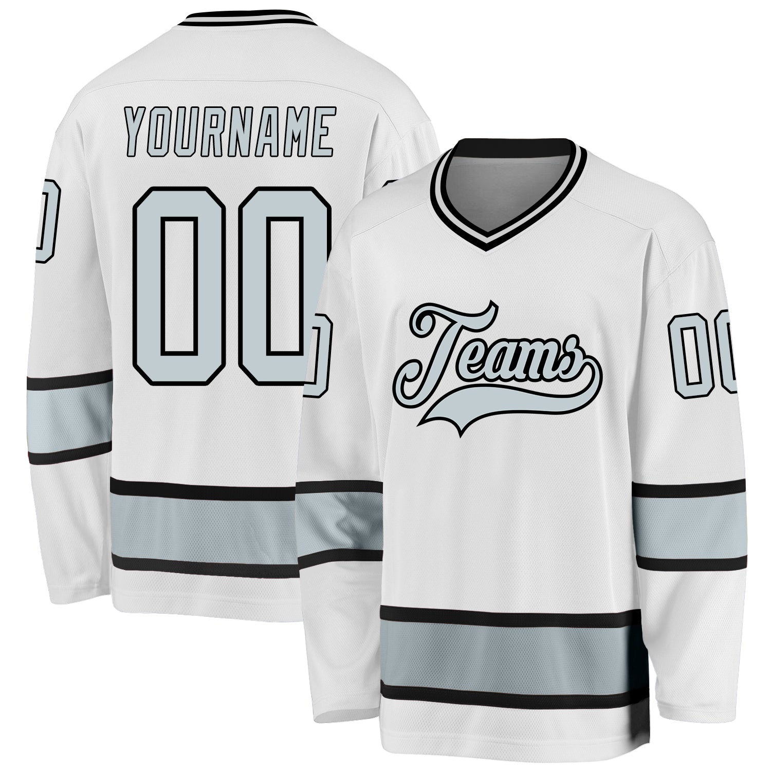 Custom Name and Number Hockey Jersey - Personalized White Silver-Black Team Jersey Personalized White Silver-Black Hockey