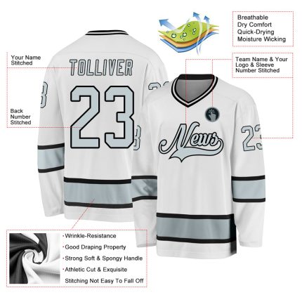 Custom Name and Number Hockey Jersey - Personalized White Silver-Black Team Jersey Personalized White Silver-Black Hockey