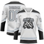 Custom Name and Number Hockey Jersey - Personalized White Silver-Black Lace Neck Design, Team Apparel Personalized White
