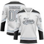 Custom Name and Number Hockey Jersey - Personalized White Silver-Black Lace Neck Design, Team Apparel Personalized White