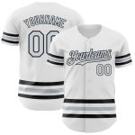 Custom Name and Number Authentic Baseball Jersey - Personalized White Silver Black Line Design Personalized White Silver-Black