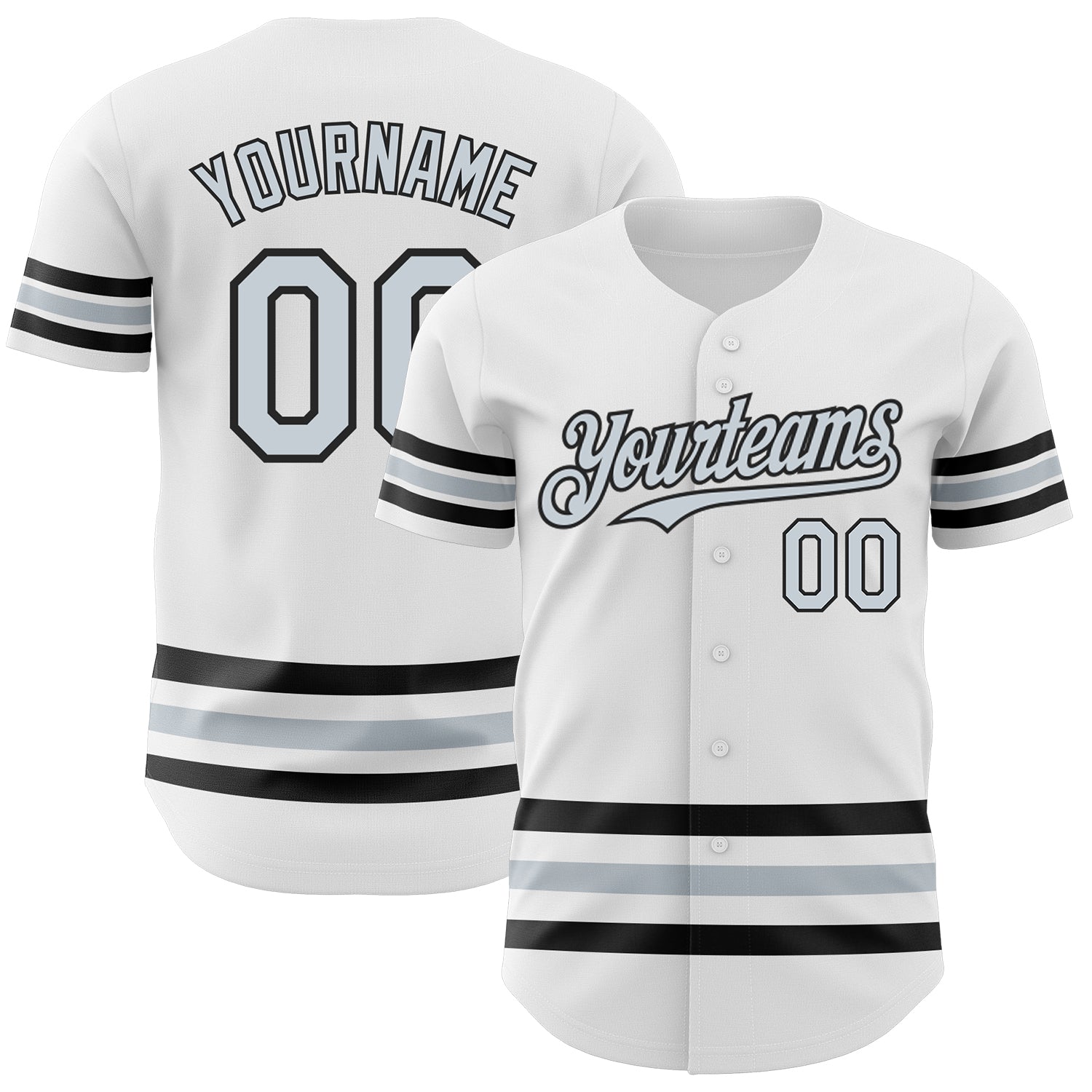 Custom Name and Number Authentic Baseball Jersey - Personalized White Silver Black Line Design Personalized White Silver-Black