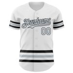 Custom Name and Number Authentic Baseball Jersey - Personalized White Silver Black Line Design Personalized White Silver-Black