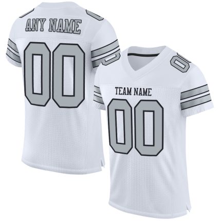 Customizable Silver-Black Mesh Football Jersey - Personalized Authentic Sportswear Personalized White Silver-Black Mesh Authentic