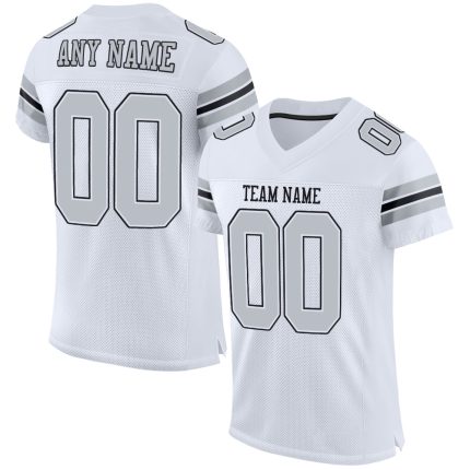Custom Football Jersey with Personalized Name and Number - Authentic White Silver-Black Mesh Personalized White Silver-Black