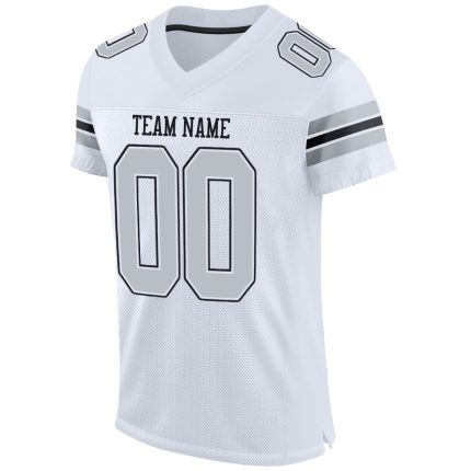 Custom Football Jersey with Personalized Name and Number - Authentic White Silver-Black Mesh Personalized White Silver-Black