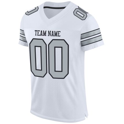 Customizable Silver-Black Mesh Football Jersey - Personalized Authentic Sportswear Personalized White Silver-Black Mesh Authentic