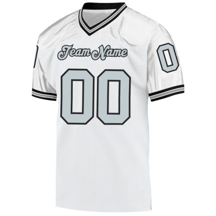 Custom Name Number Mesh Throwback Football Jersey for Personalized Team - White Silver Black Personalized White Silver-Black