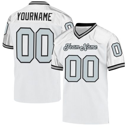 Custom Name Number Mesh Throwback Football Jersey for Personalized Team - White Silver Black Personalized White Silver-Black