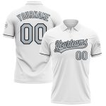 Custom Name Number Performance Vapor Golf Polo Shirt in White Silver-Black - Personalized Team Apparel Personalized White