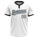 Custom Name and Number Unisex Softball Jersey - Personalized Two-Button in White Silver-Black Personalized White Silver-Black