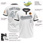 Custom Name and Number Unisex Softball Jersey - Personalized Two-Button in White Silver-Black Personalized White Silver-Black
