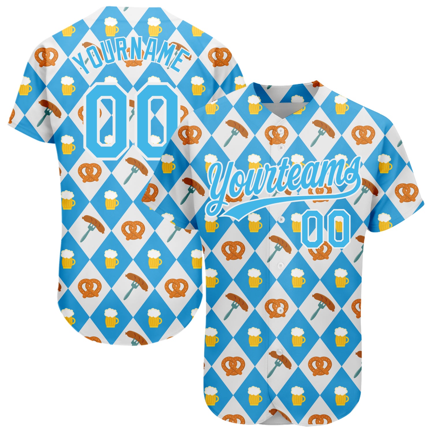 Custom Name and Number Baseball Jersey for Beer Festival - Personalized White Sky Blue 3D Pattern Design Personalized White