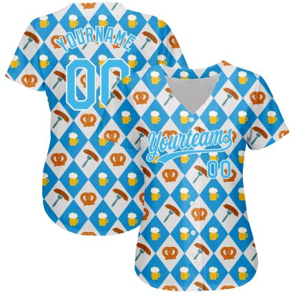 Custom Name and Number Baseball Jersey for Beer Festival - Personalized White Sky Blue 3D Pattern Design Personalized White