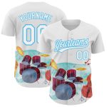 Personalized International Jazz Day Baseball Jersey with Custom Name and Number, White Sky Blue 3D Pattern Design Personalized