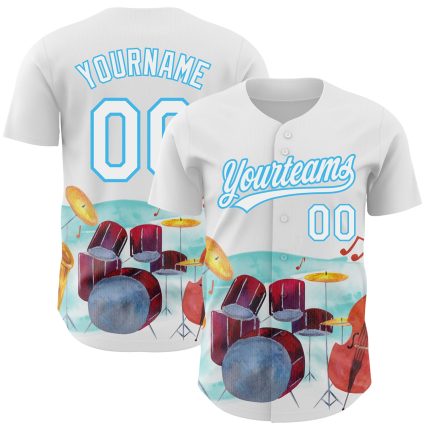 Personalized International Jazz Day Baseball Jersey with Custom Name and Number, White Sky Blue 3D Pattern Design Personalized