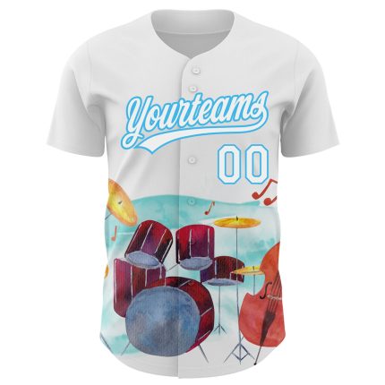 Personalized International Jazz Day Baseball Jersey with Custom Name and Number, White Sky Blue 3D Pattern Design Personalized