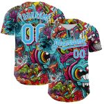 Custom Name and Number Authentic Baseball Jersey Psychedelic 3D Pattern Design, Personalized White Sky Blue Rave Apparel