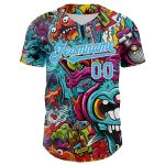 Custom Name and Number Authentic Baseball Jersey Psychedelic 3D Pattern Design, Personalized White Sky Blue Rave Apparel