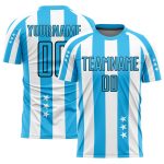 Custom Soccer Jersey with Personalized Name & Number - White Sky Blue Black Stars & Squares Sublimation Team Uniform Personalized