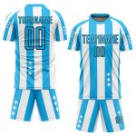 Custom Soccer Jersey with Personalized Name & Number - White Sky Blue Black Stars & Squares Sublimation Team Uniform Personalized