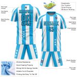 Custom Soccer Jersey with Personalized Name & Number - White Sky Blue Black Stars & Squares Sublimation Team Uniform Personalized