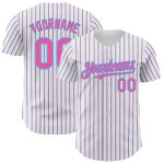 Custom Personalized Pink Sky Blue Baseball Jersey with Pinstripe Design - Authentic Team Name and Number Personalized White