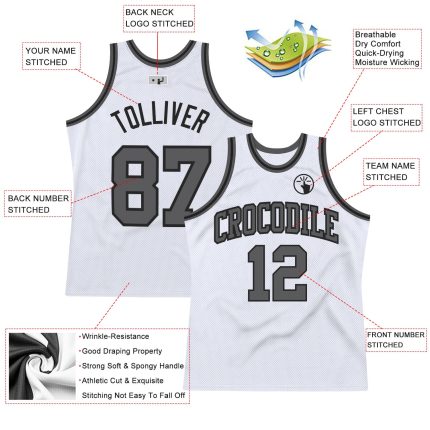 Custom Name Number Basketball Jersey - Personalized White Gray Black Authentic Throwback Team Jersey Personalized White Steel
